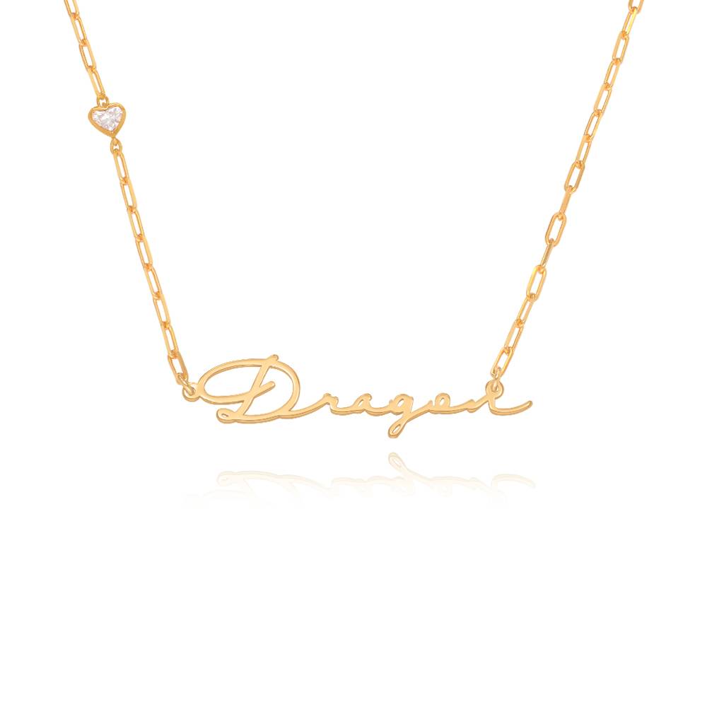 Collar de Eslabones con Nombre de Firma con Diamante en Forma de Corazón en Vermeil de Oro-1 foto de producto