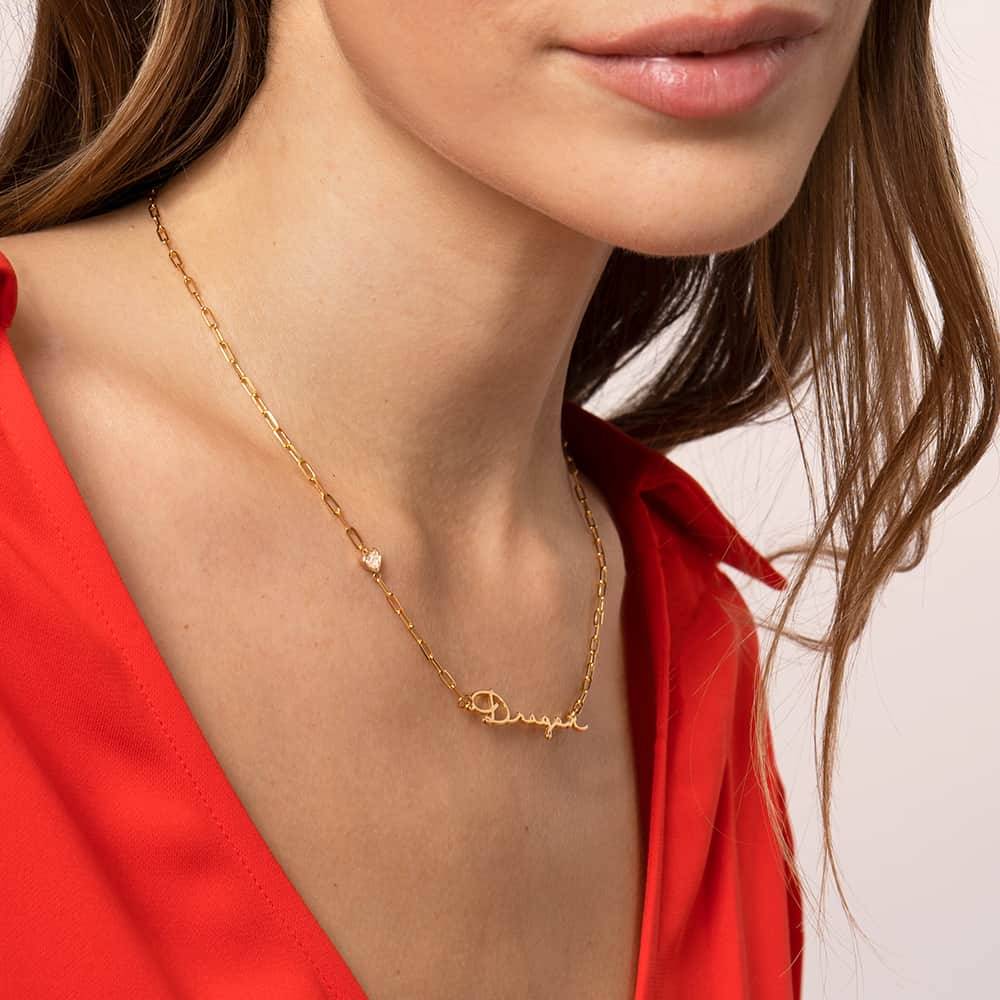 Collar de Eslabones con Nombre de Firma con Diamante en Forma de Corazón en Vermeil de Oro-4 foto de producto