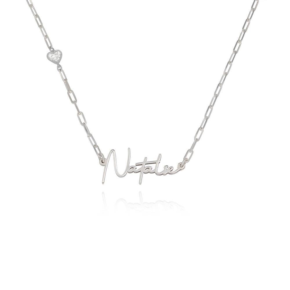 Collar de Eslabones con Nombre de Firma con Diamante en Forma de Corazón en Plata Esterlina-2 Collar de Eslabones con Nombre de Firma con Diamante en Forma de Corazón en Plata Esterlina-2 foto de producto
