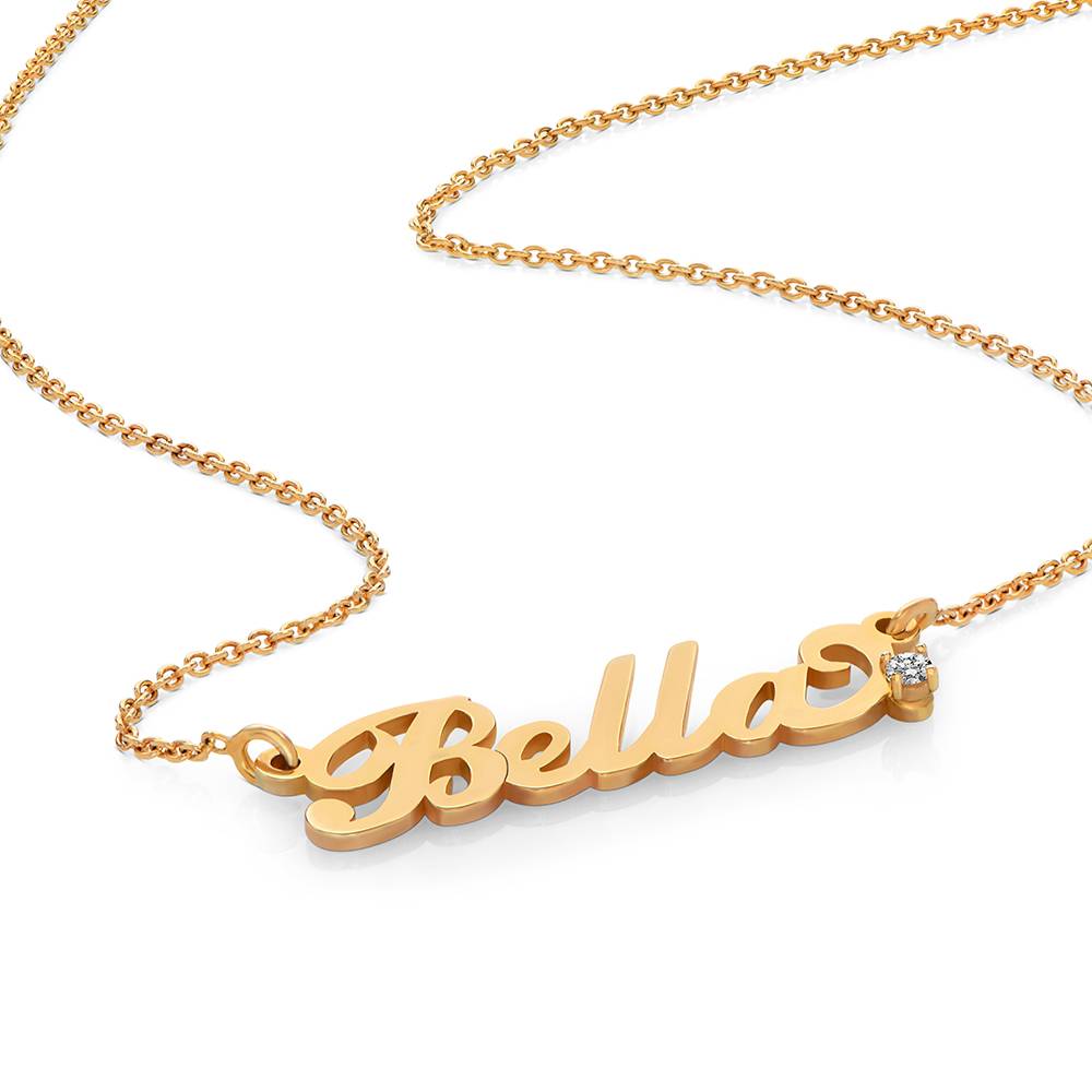 Collar con Nombre Carrie Pequeño con Diamante en Vermeil de Oro-3 Collar con Nombre Carrie Pequeño con Diamante en Vermeil de Oro-3 foto de producto
