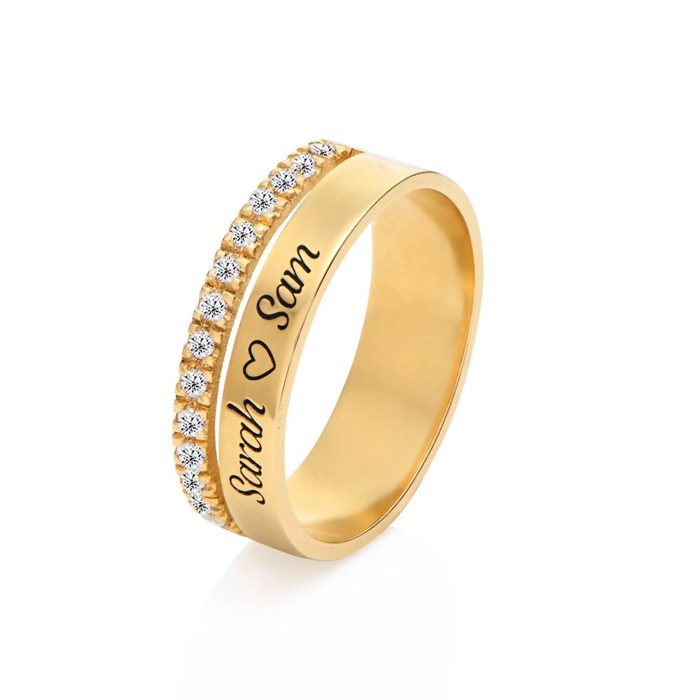 Anillo Doble Sofia con 0.15ct Diamantes en Chapa de Oro-5 foto de producto