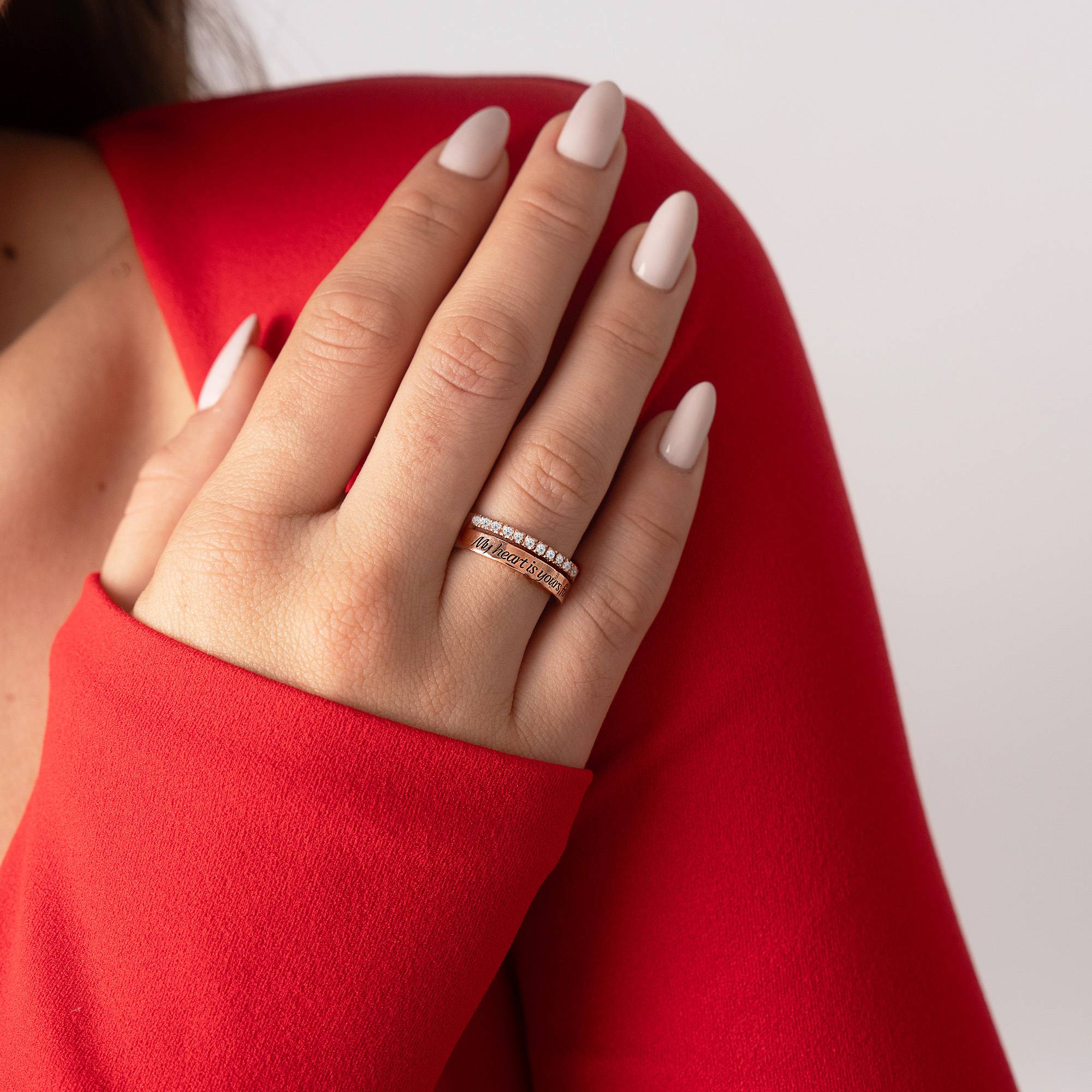 Anillo Doble Sofia con 0.15ct Diamantes en Chapa de Oro Rosa-5 foto de producto