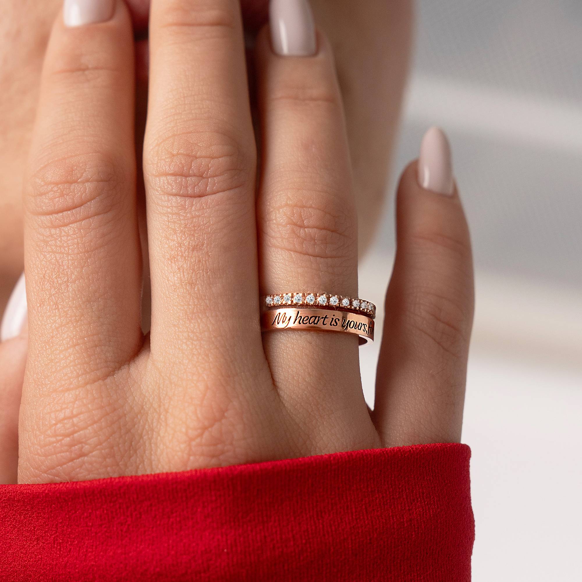 Anillo Doble Sofia con 0.15ct Diamantes en Chapa de Oro Rosa-3 foto de producto