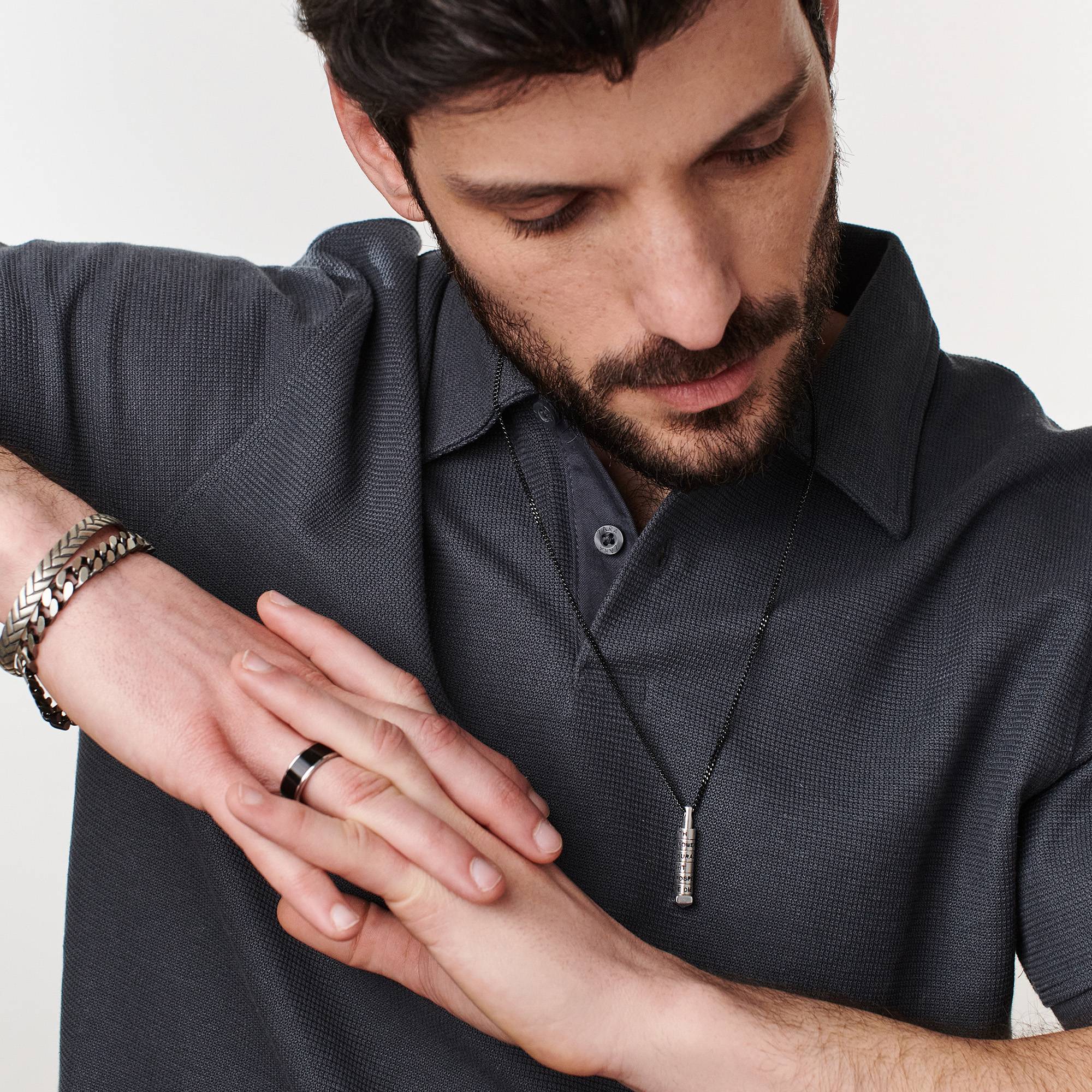 Collar de Barra Apilable en 3D para Hombres en Plata-2 foto de producto
