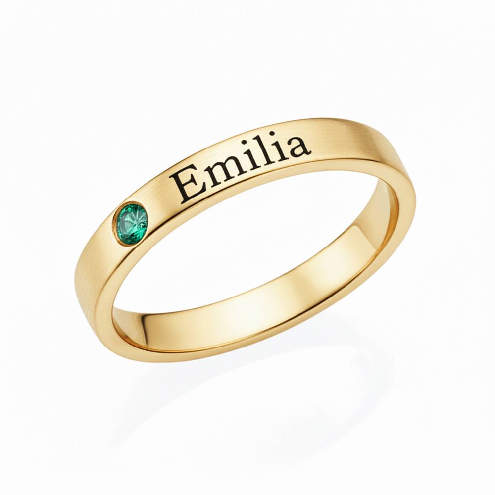 Anillo Apilable con Nombre y Piedra de Nacimiento en Baño de Oro-1 foto de producto