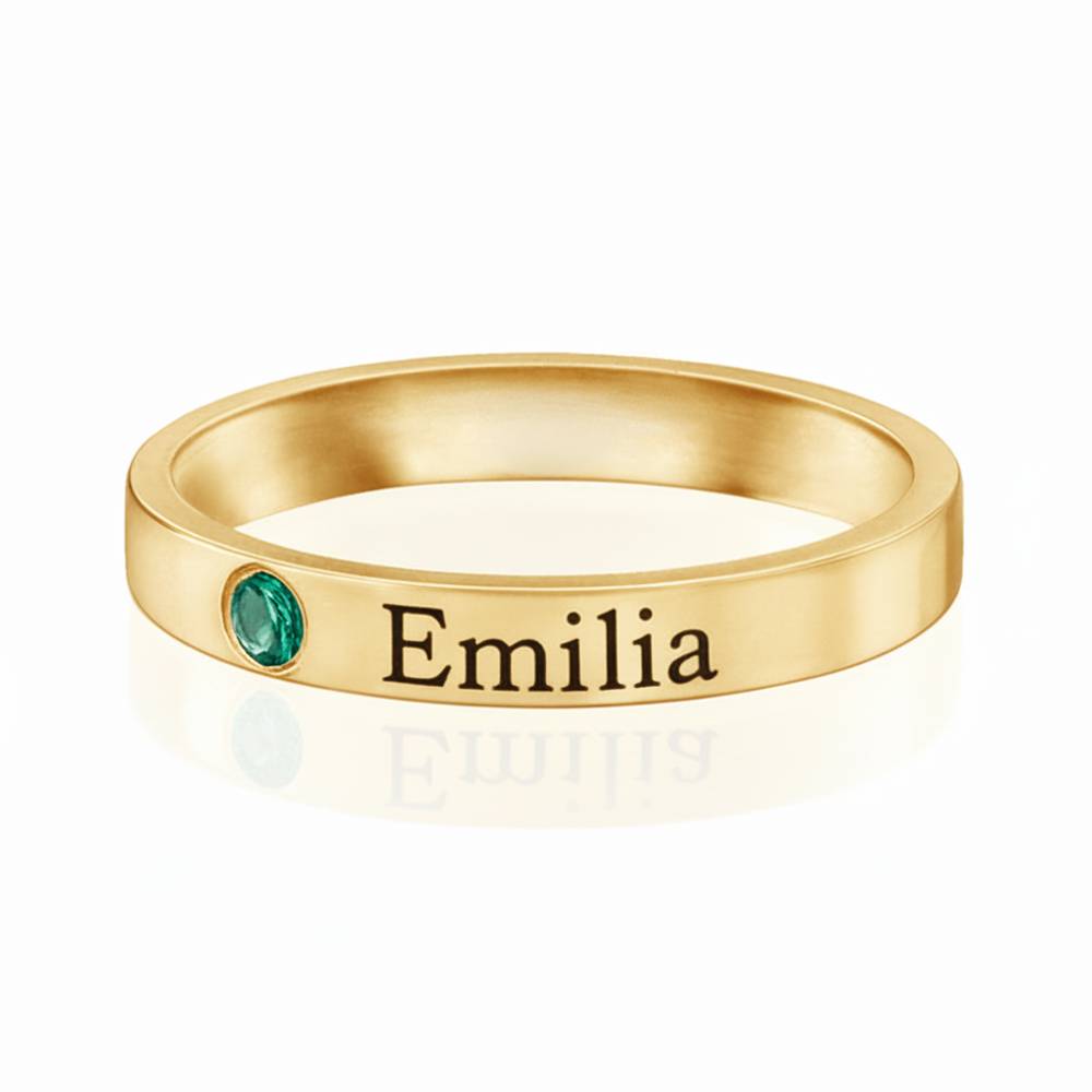 Anillo Apilable con Nombre y Piedra de Nacimiento en Baño de Oro - Version-3 Anillo Apilable con Nombre y Piedra de Nacimiento en Baño de Oro - Version-3 foto de producto