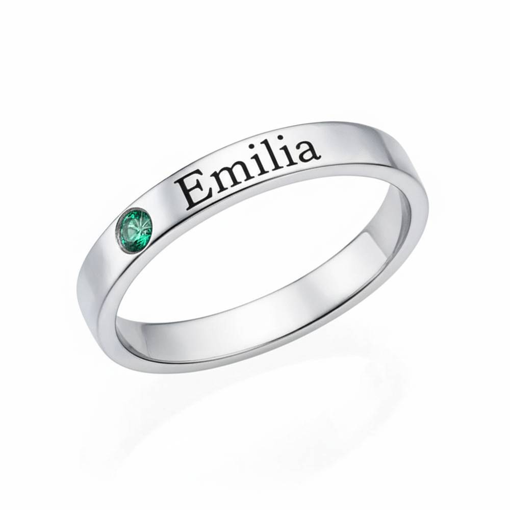 Anillo Apilable con Nombre y Piedra de Nacimiento en Plata - Version-3 Anillo Apilable con Nombre y Piedra de Nacimiento en Plata - Version-3 foto de producto
