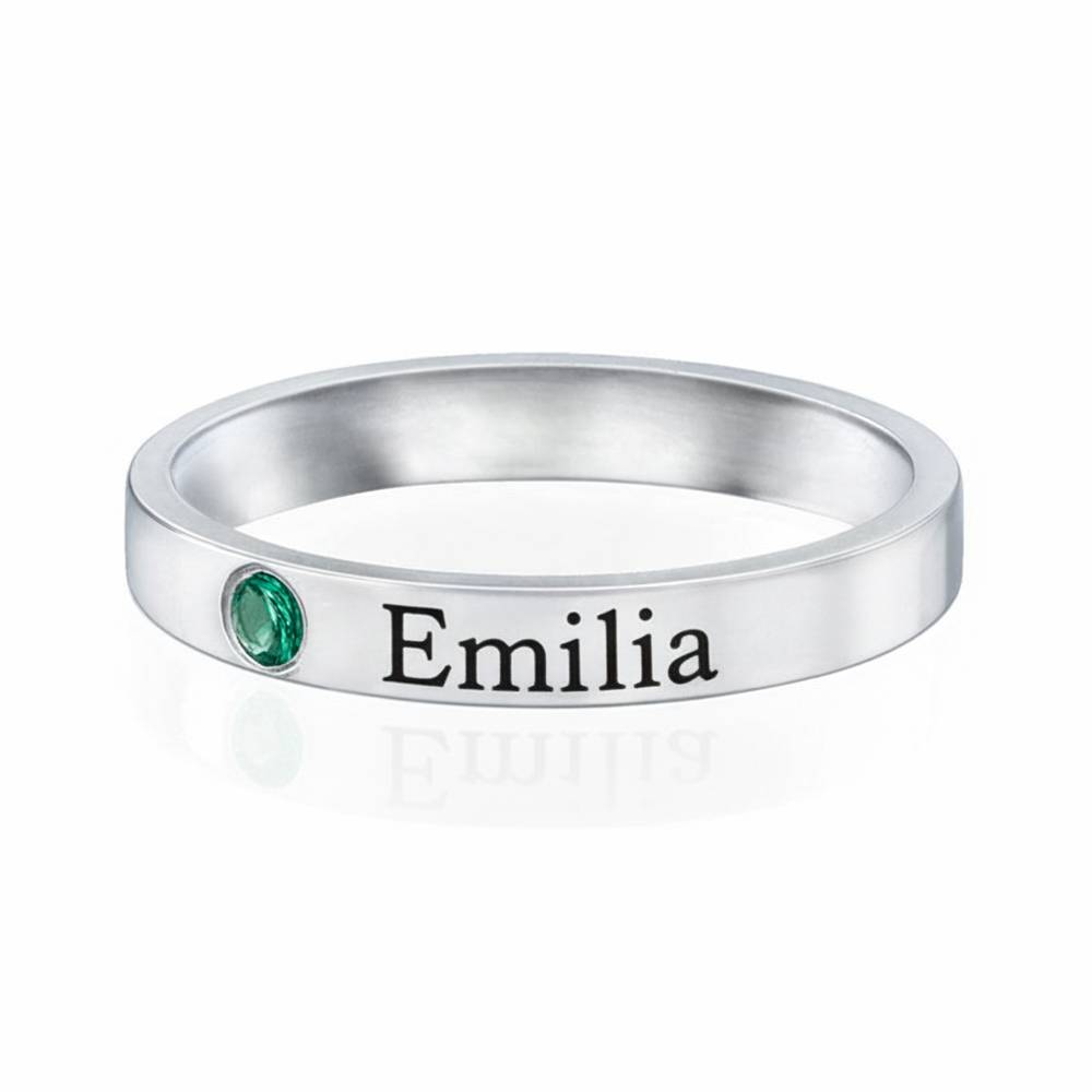 Anillo Apilable con Nombre y Piedra de Nacimiento en Plata - Version-1 Anillo Apilable con Nombre y Piedra de Nacimiento en Plata - Version-1 foto de producto