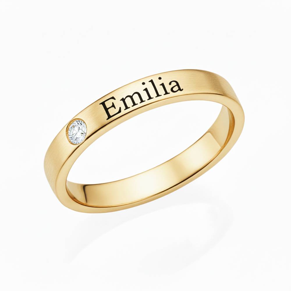 Anillo Apilabile con Nombre y Diamante en Baño de Oro - Version-1 foto de producto