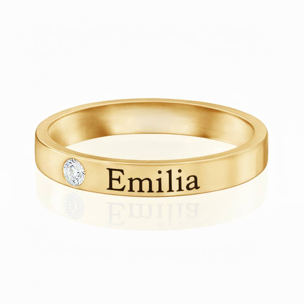 Anillo Apilabile con Nombre y Diamante en Baño de Oro-3 foto de producto