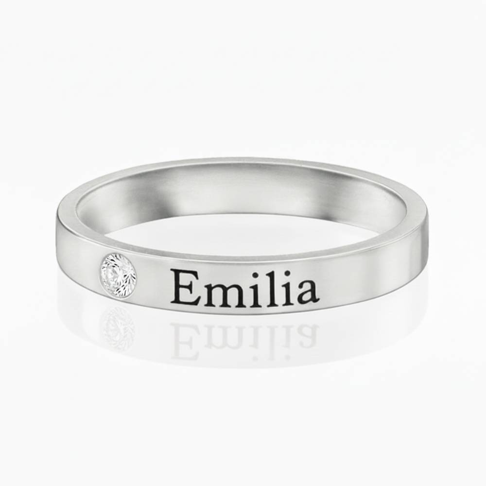 Anillo Apilabile con Nombre y Diamante en Plata - Version-3 foto de producto