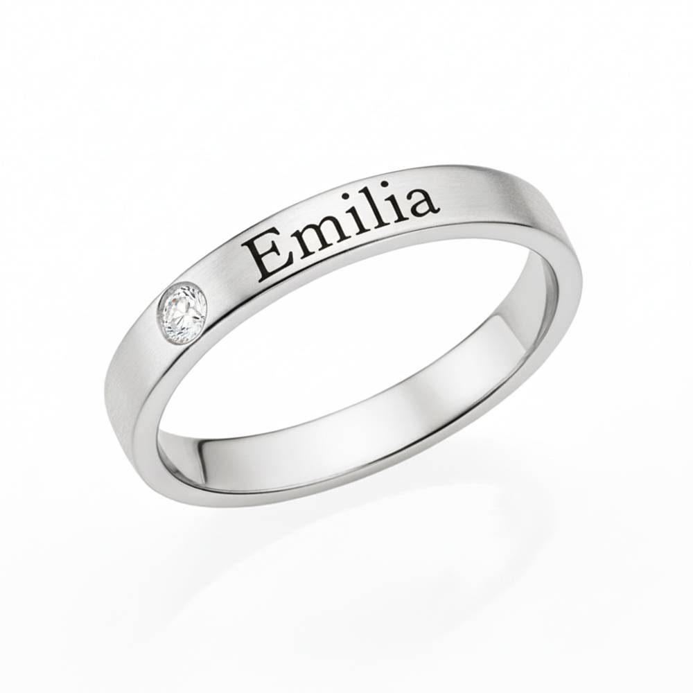 Anillo Apilabile con Nombre y Diamante en Plata - Version-1 foto de producto