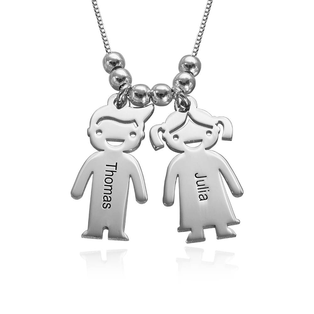 Collar con Colgantes Niño y Niña Personalizado en Plata-5 foto de producto