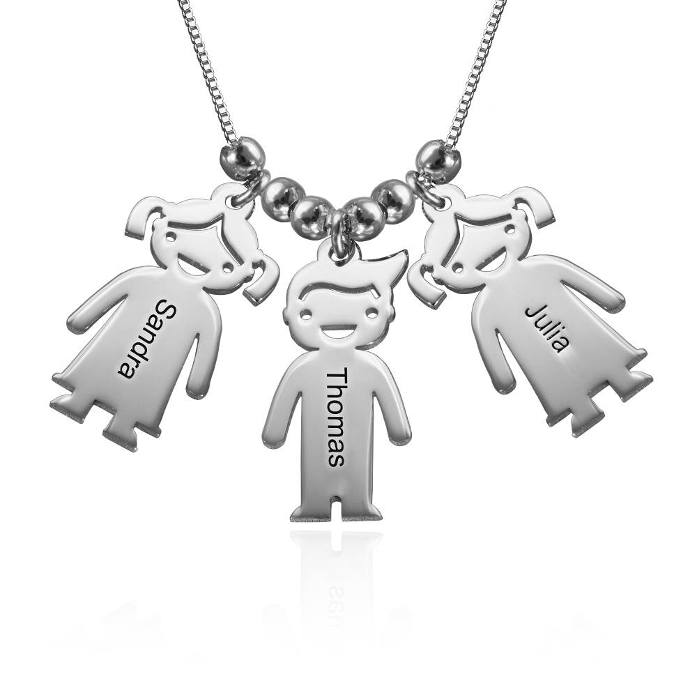 Collar con Colgantes Niño y Niña Personalizado en Plata-4 foto de producto