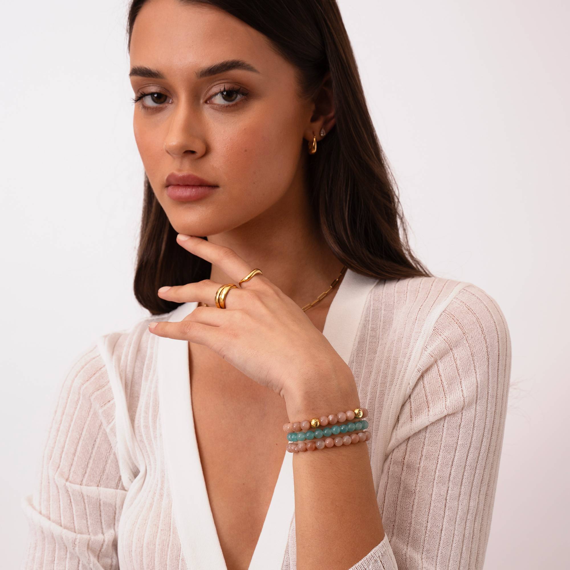 Pulsera Balance con Cuentas Semipreciosas de Piedra del Sol en Vermeil de Oro-4 foto de producto