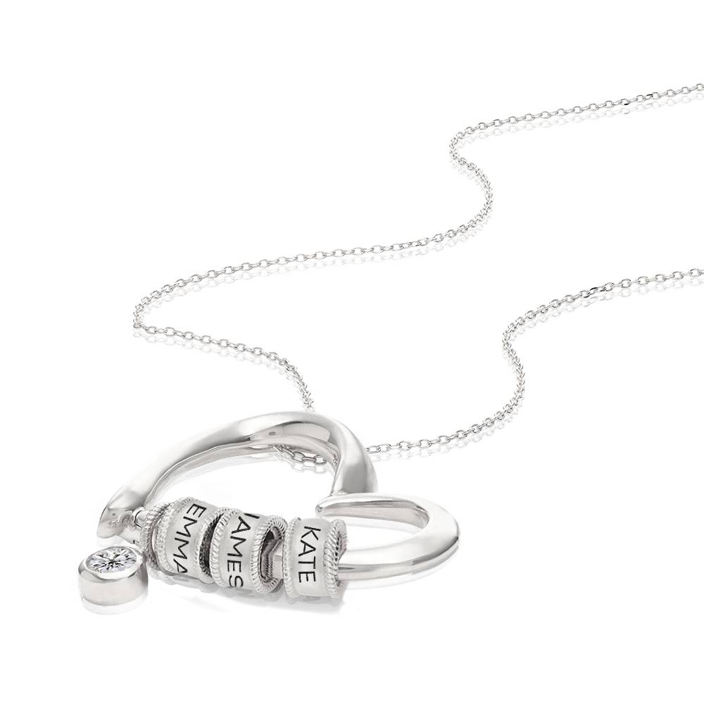 Collar Corazón Encantador con Cuentas Grabadas y Diamante de 0.1ct en Plata Esterlina-6 foto de producto