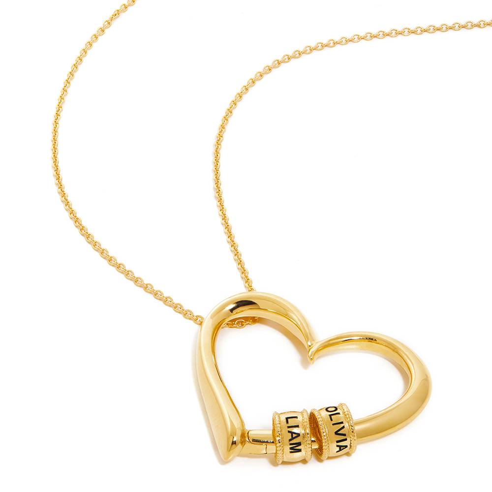 Collar Corazón Encantador con Cuentas Grabadas en Baño de Oro-2 Collar Corazón Encantador con Cuentas Grabadas en Baño de Oro-2 foto de producto