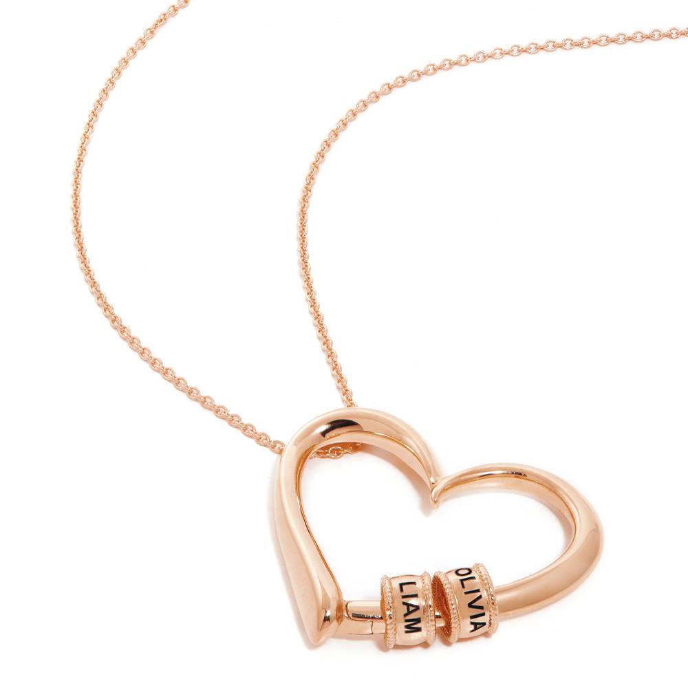 Collar Corazón Encantador con Cuentas Grabadas en Chapa de Oro Rosa-1 foto de producto