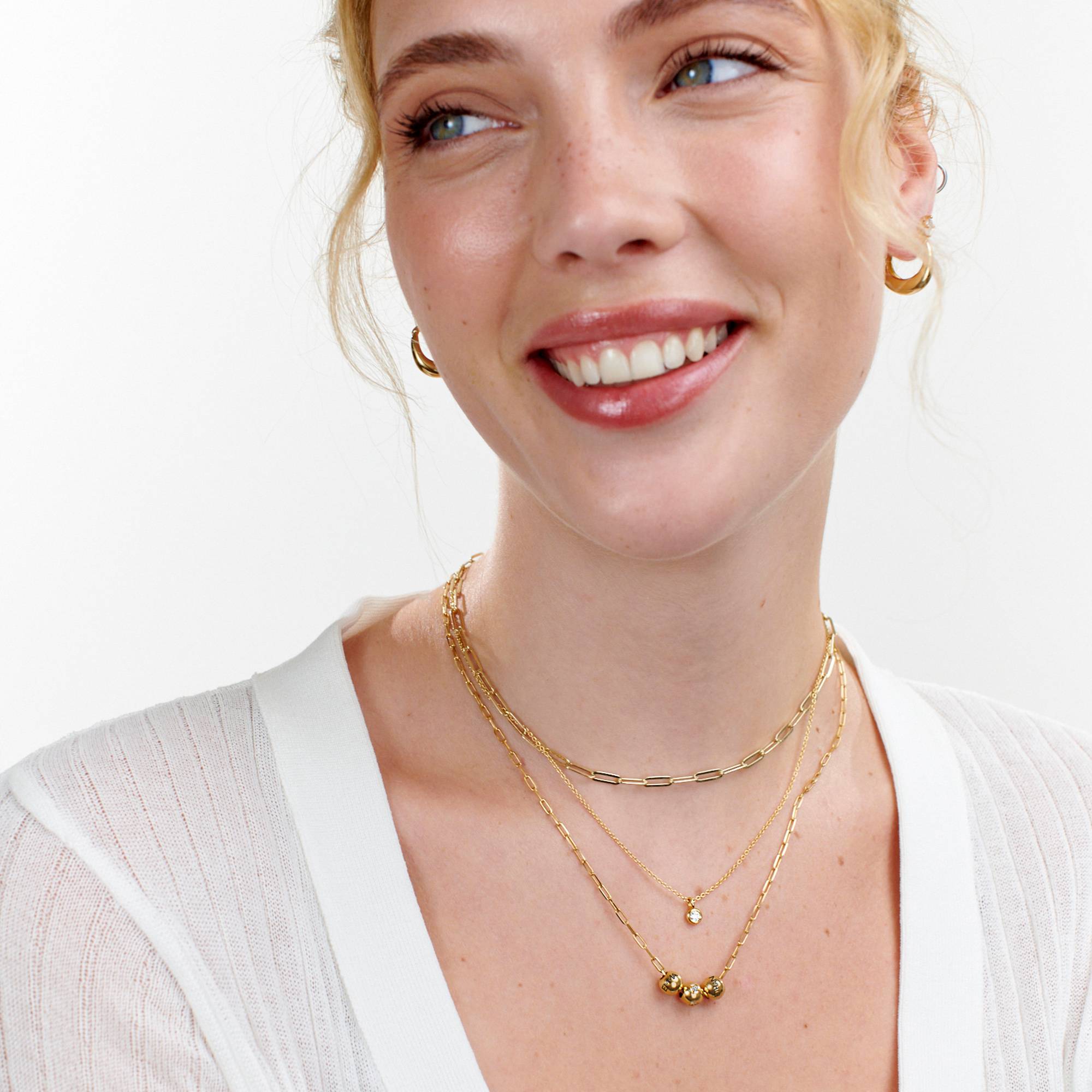 Collar de Eslabones Balance y Diamante de 0.08ct en Chapa de Oro-4 foto de producto