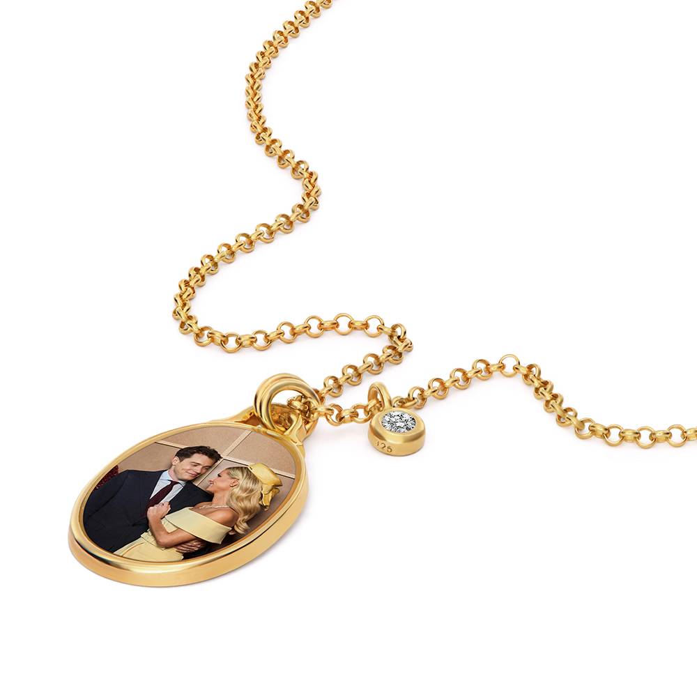 Collar Ovalado con Foto Recuérdame en Chapa de Oro con Diamante de 0.10 CT-3 foto de producto