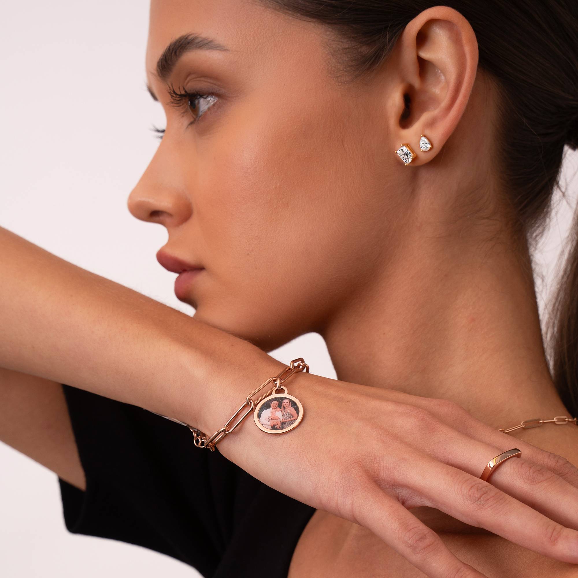 Pulsera con Colgante de Foto para Siempre en Chapa de Oro Rosa-1 foto de producto