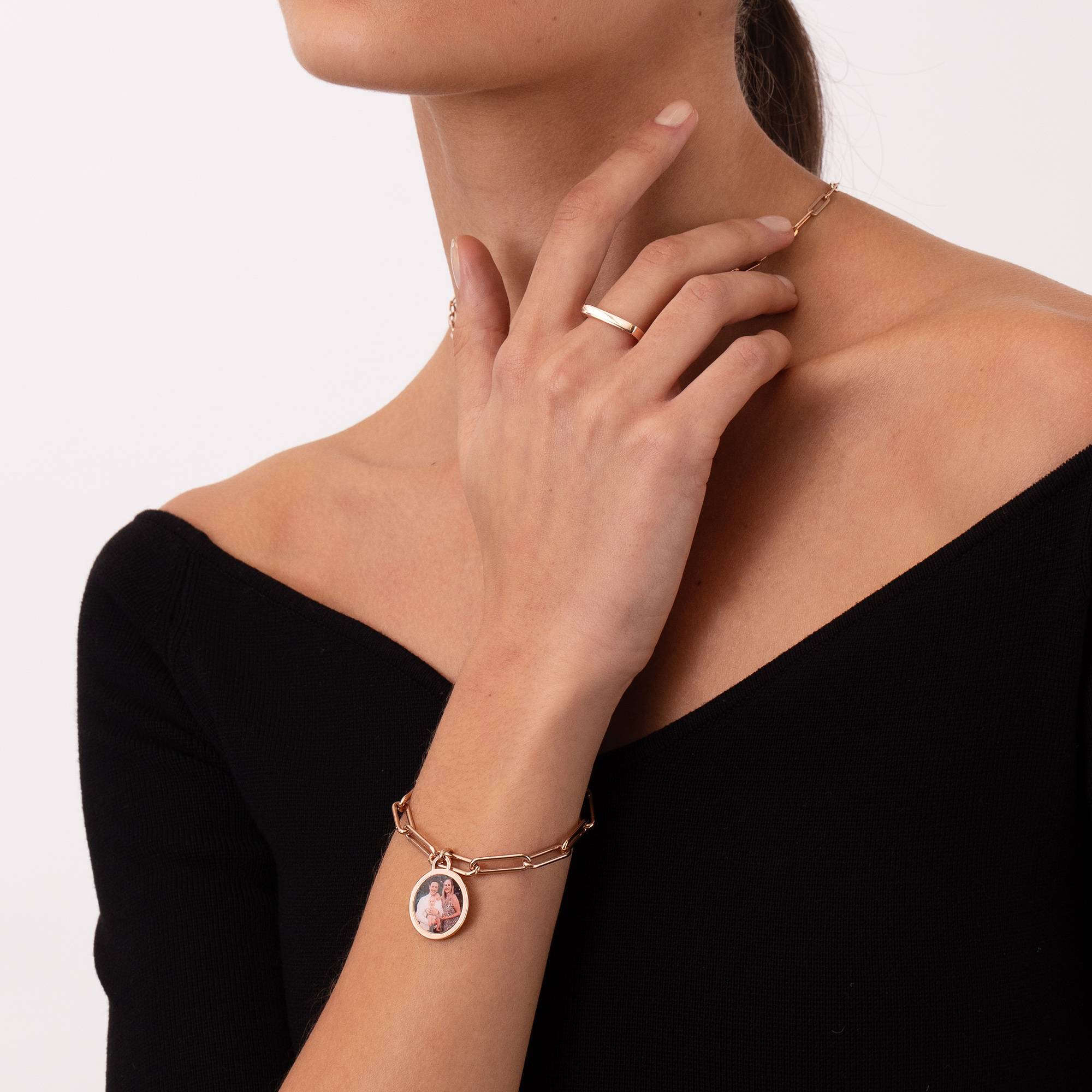 Pulsera con Colgante de Foto para Siempre en Chapa de Oro Rosa-6 foto de producto