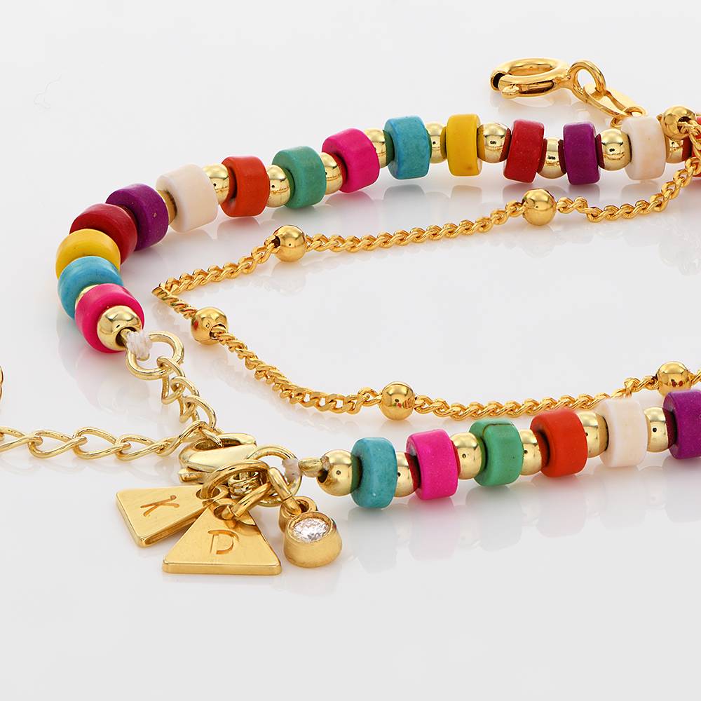 Pulsera / Tobillera de Cuentas en Capas Tropicales con Iniciales y 0.05ct Diamantes en Chapa de Oro-2 foto de producto
