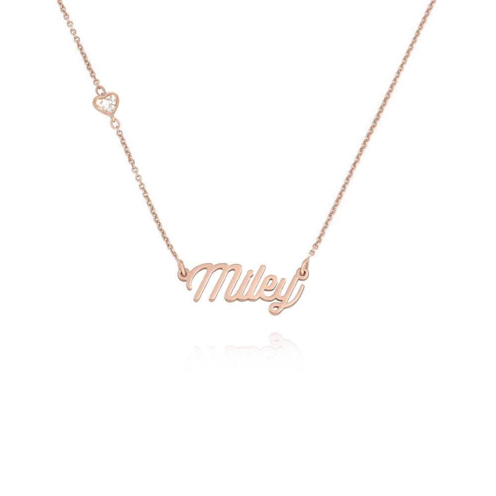 Collar con Nombre Twirl Script con Diamante en Forma de Corazón en Chapa de Oro Rosa-2 foto de producto