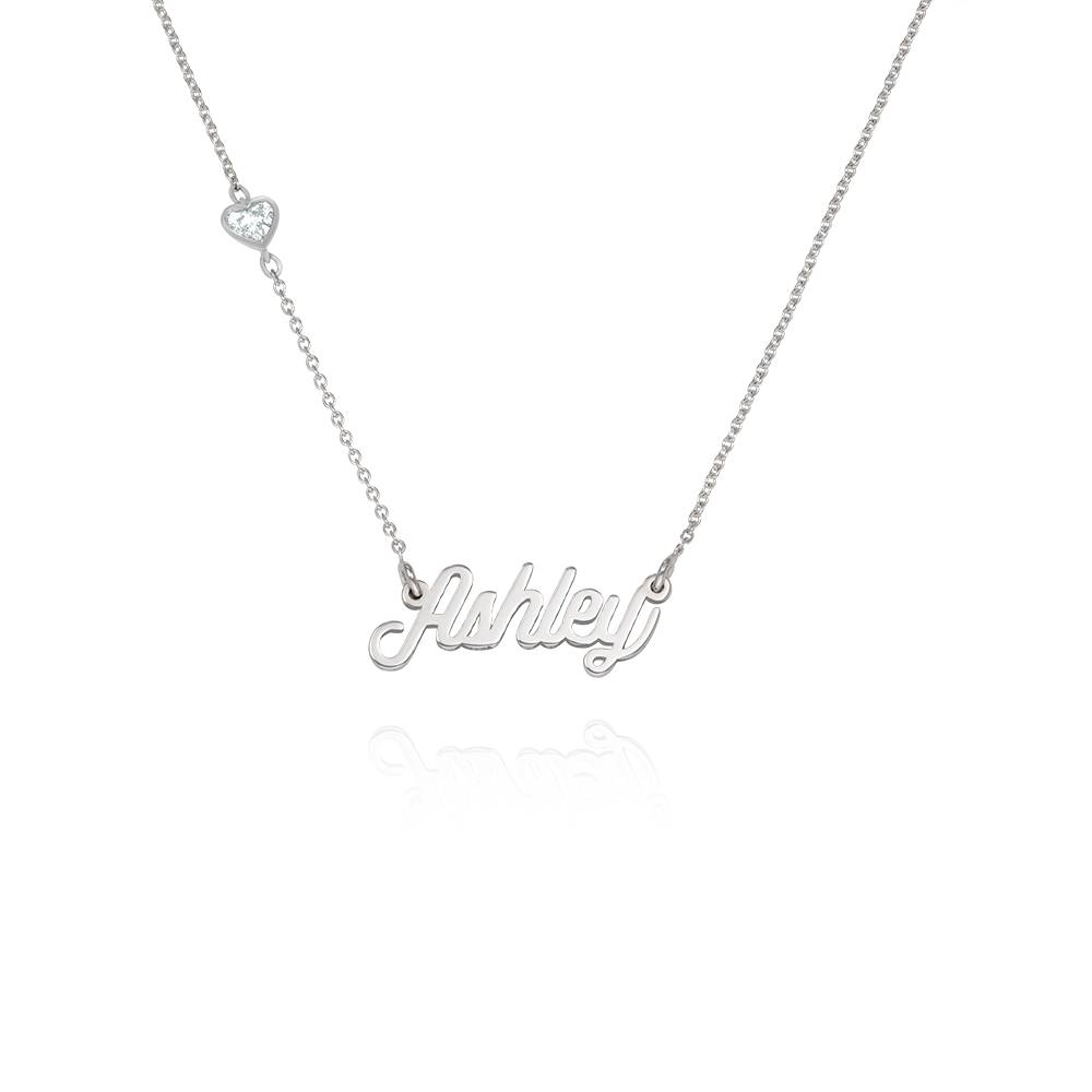 Collar con Nombre Twirl Script con Diamante en Forma de Corazón en Plata-1 foto de producto