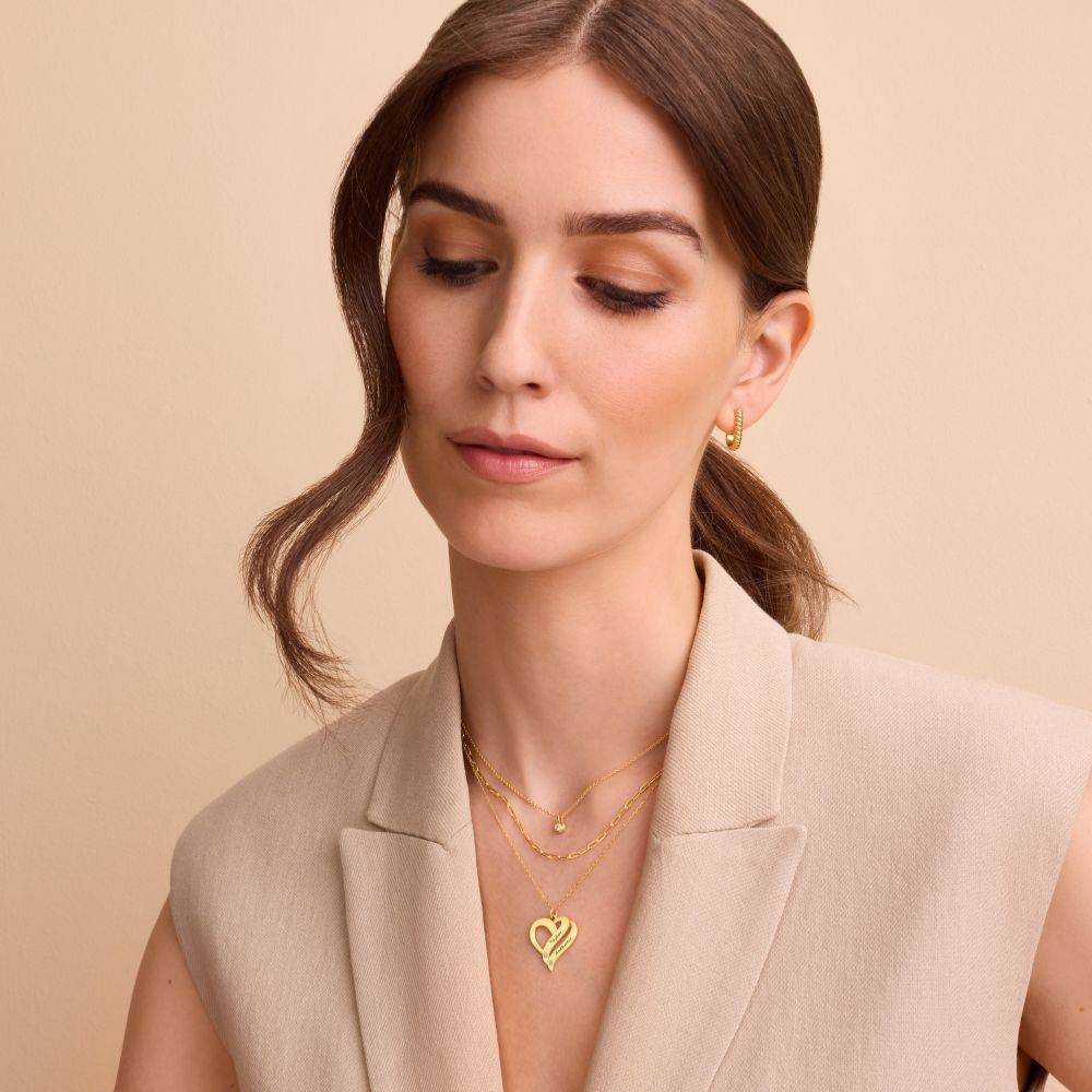 Collar Dos Corazones Por Siempre Uno con Diamantes en Oro Sólido 10K-6 foto de producto