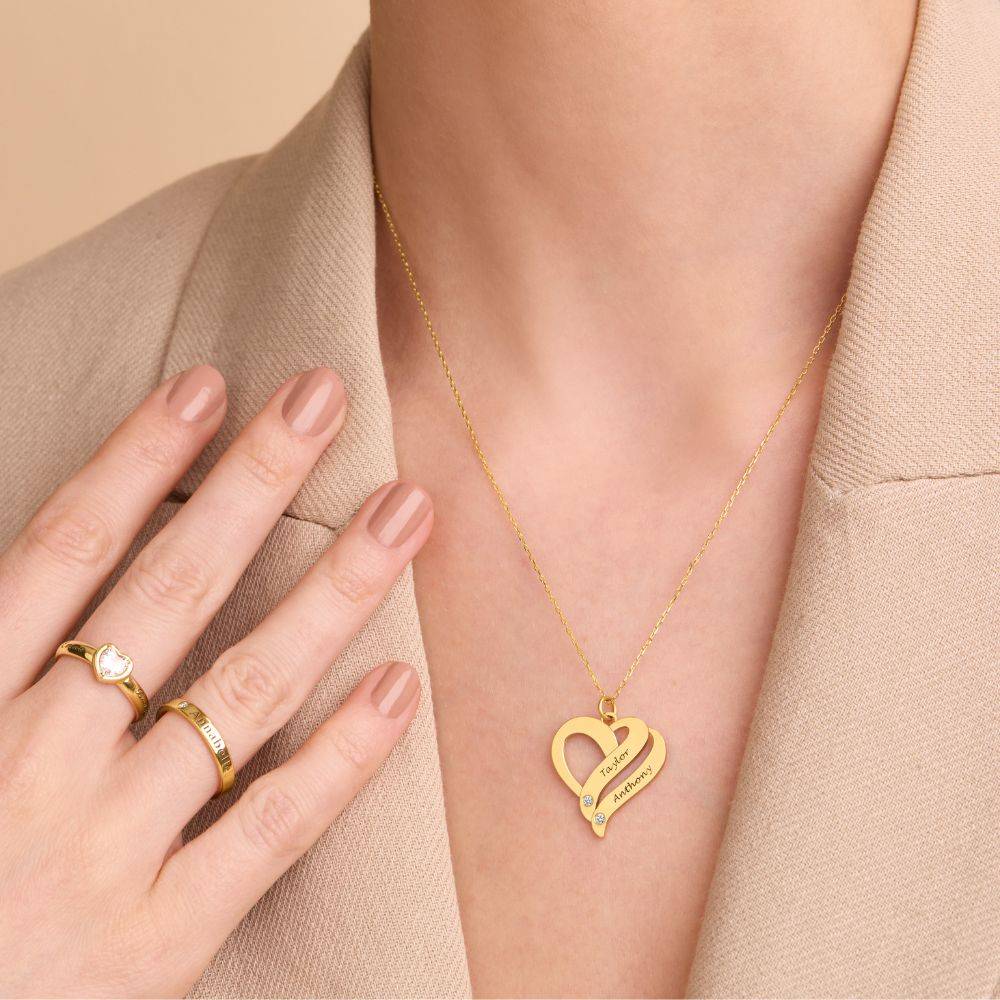 Collar Dos Corazones Por Siempre Uno con Diamantes en Oro Sólido 10K-5 foto de producto
