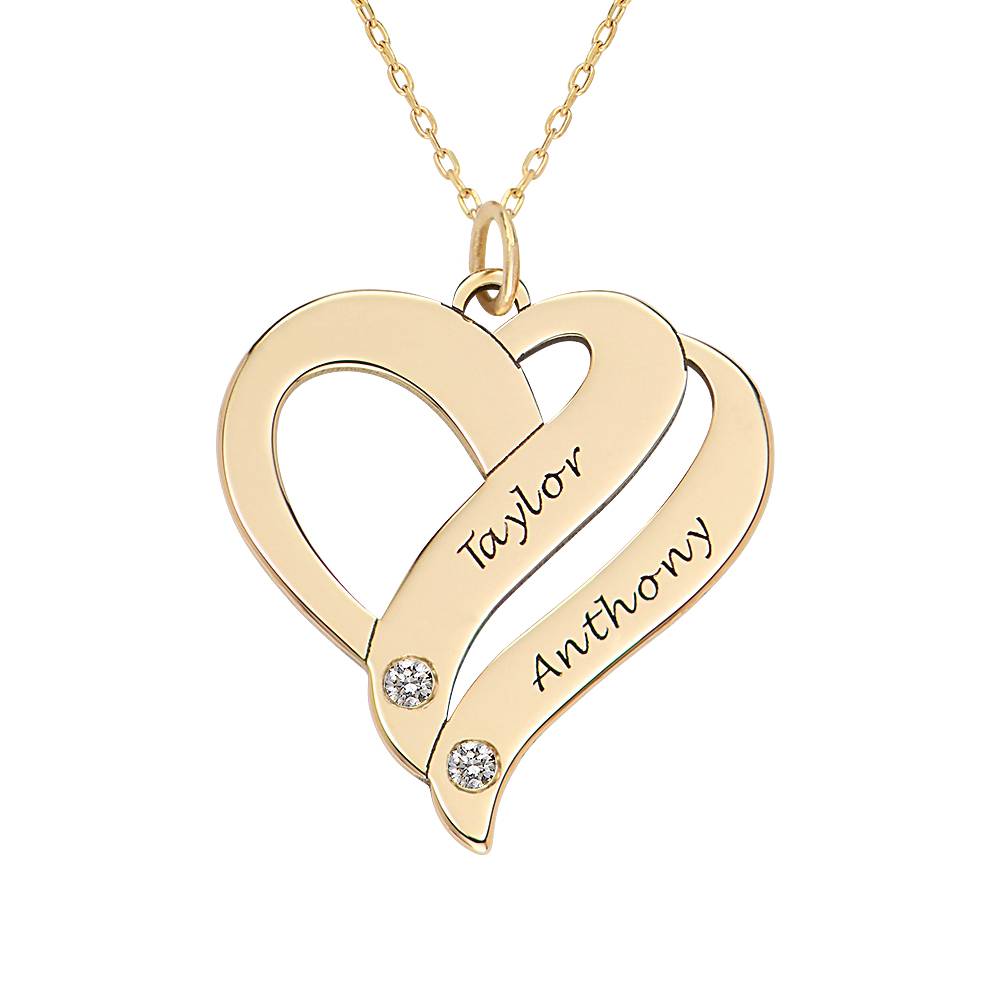 Collar Dos Corazones Por Siempre Uno con Diamantes en Oro Sólido 10K-2 foto de producto