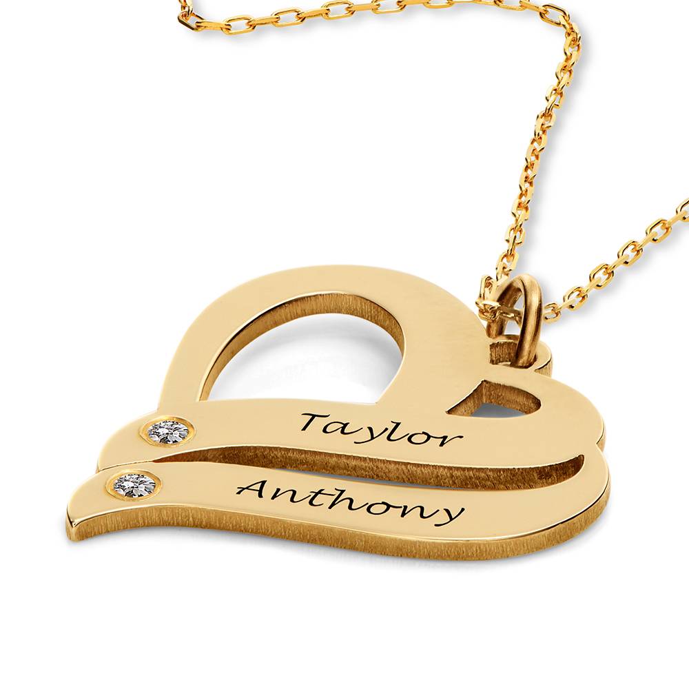 Collar Dos Corazones Por Siempre Uno con Diamantes en Oro Sólido 10K-3 foto de producto