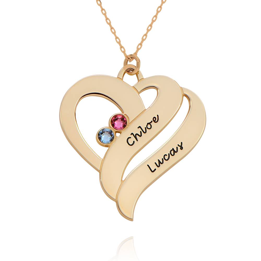 Collar Dos Corazones Por Siempre con Piedras de Nacimiento en Oro Sólido 10K-5 foto de producto