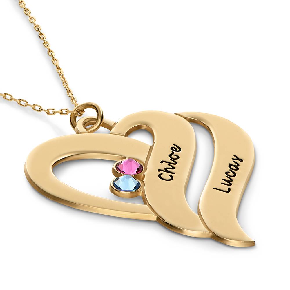 Collar Dos Corazones Por Siempre con Piedras de Nacimiento en Oro Sólido 10K-6 foto de producto