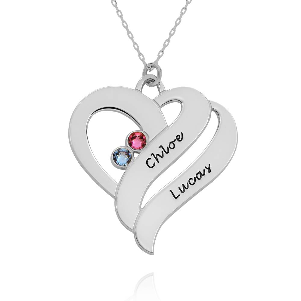 Collar Dos Corazones Por Siempre con Piedras de Nacimiento en Oro Blanco 10K-4 foto de producto