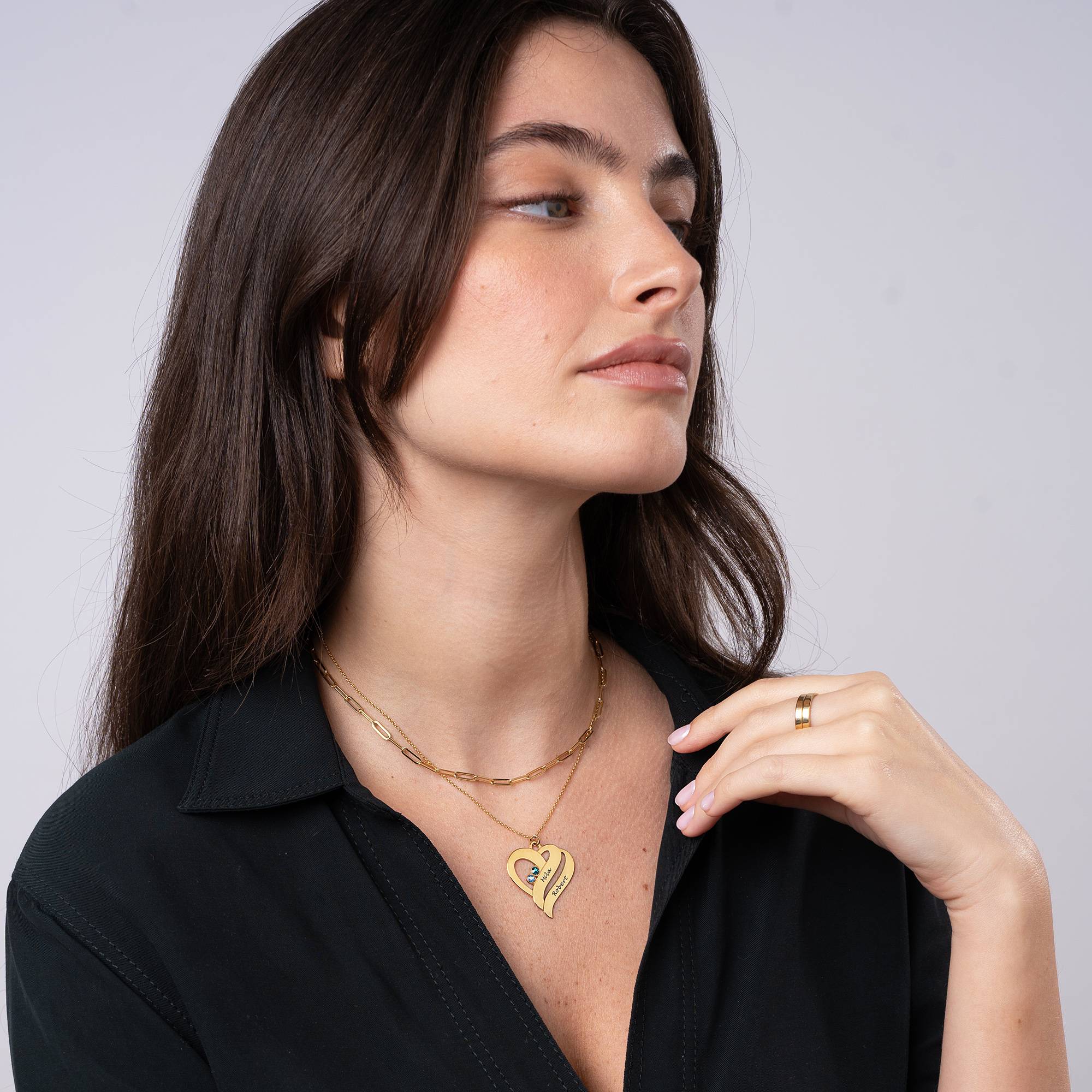 Collar Dos Corazones Por Siempre con Piedras de Nacimiento en Chapa de Oro-4 Collar Dos Corazones Por Siempre con Piedras de Nacimiento en Chapa de Oro-4 foto de producto