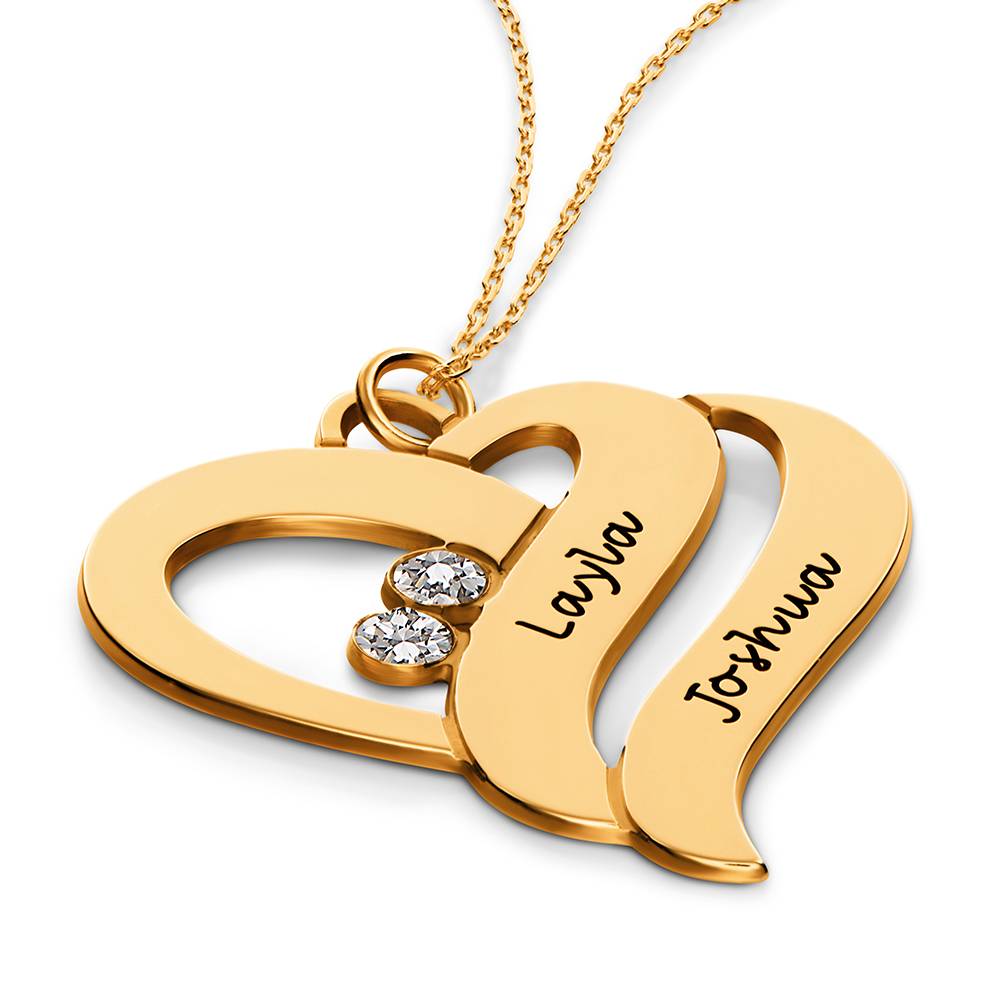 Collar Dos Corazones Por Siempre con Piedras de Nacimiento en Vermeil de Oro-6 foto de producto