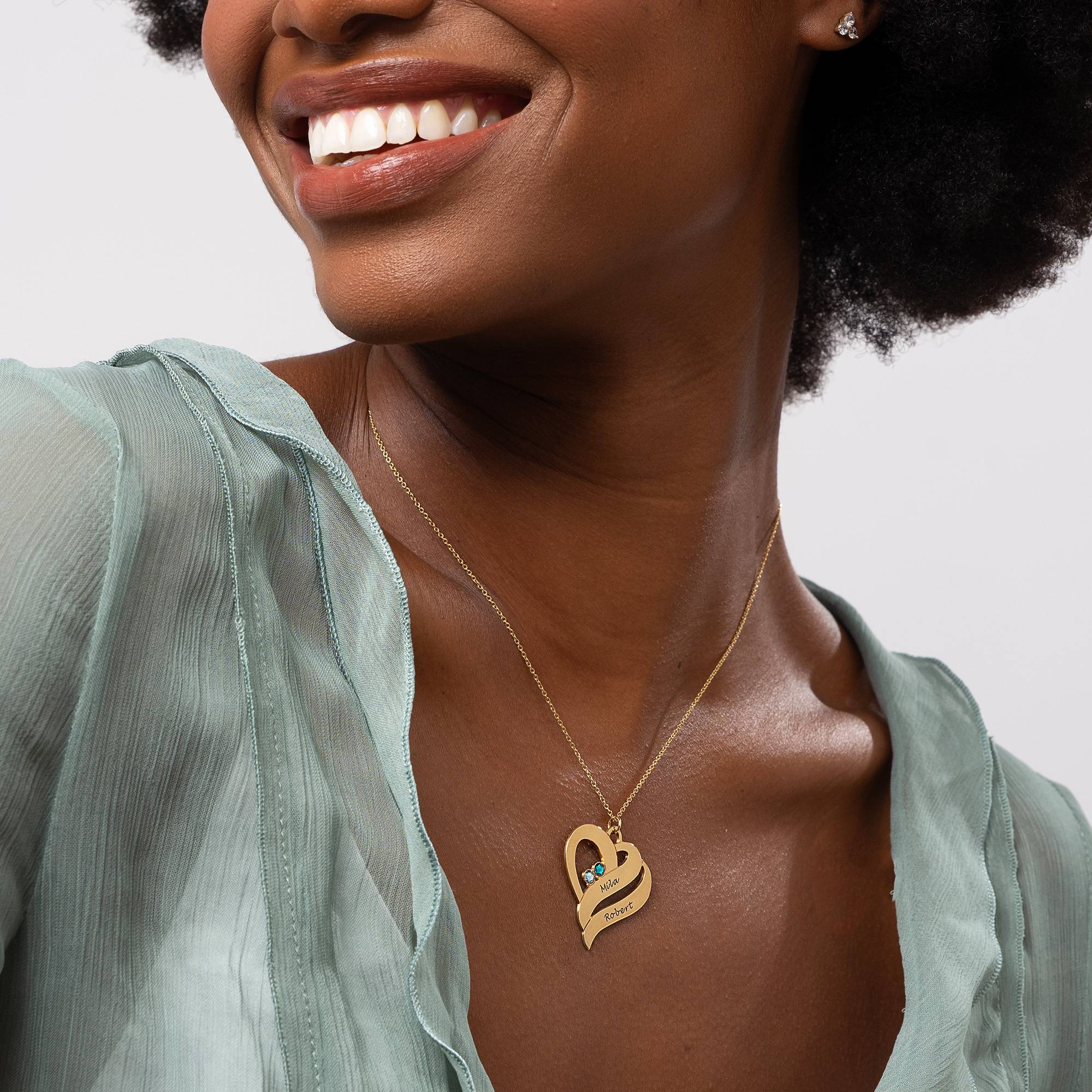 Collar Dos Corazones Por Siempre con Piedras de Nacimiento en Vermeil de Oro-4 foto de producto