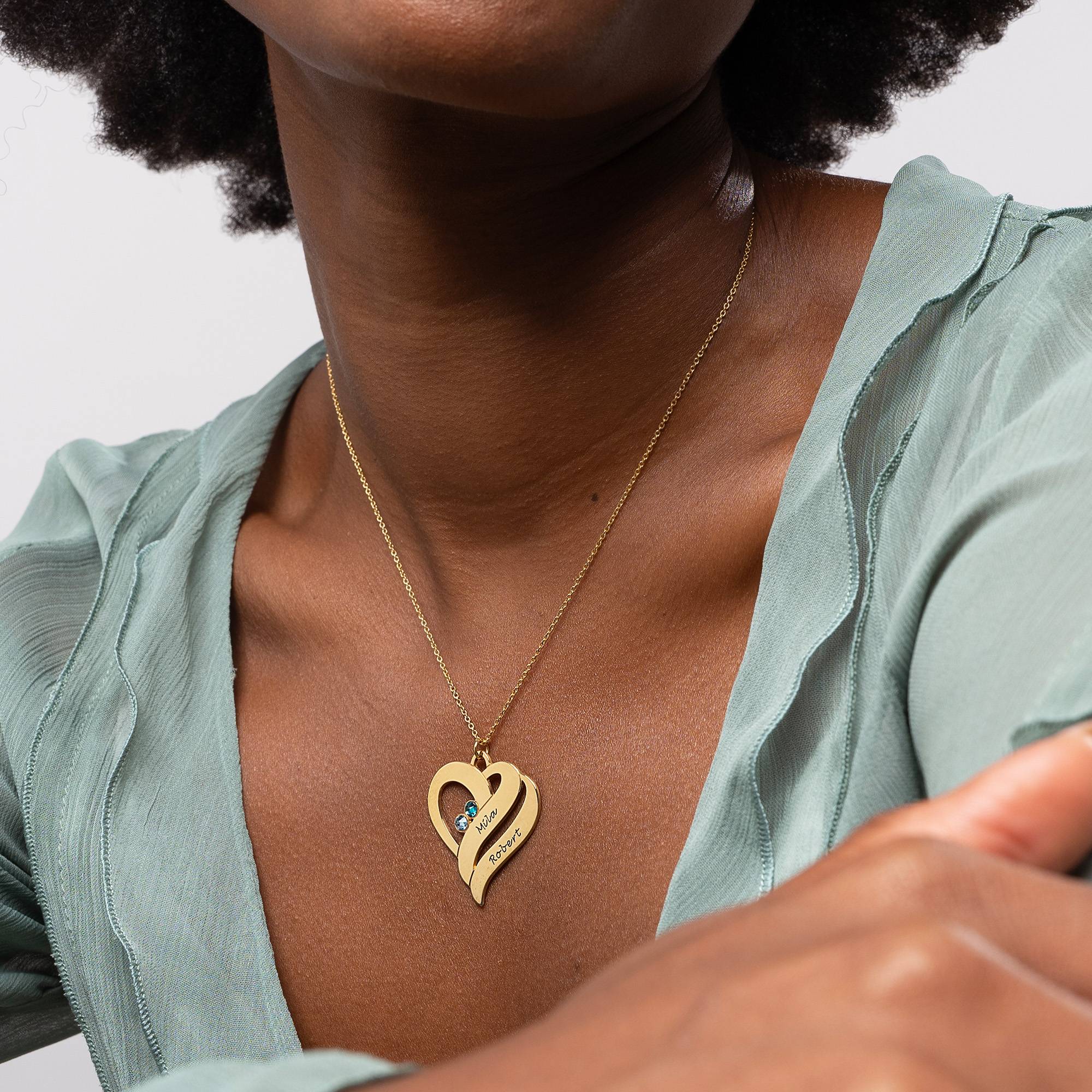 Collar Dos Corazones Por Siempre con Piedras de Nacimiento en Vermeil de Oro-2 foto de producto