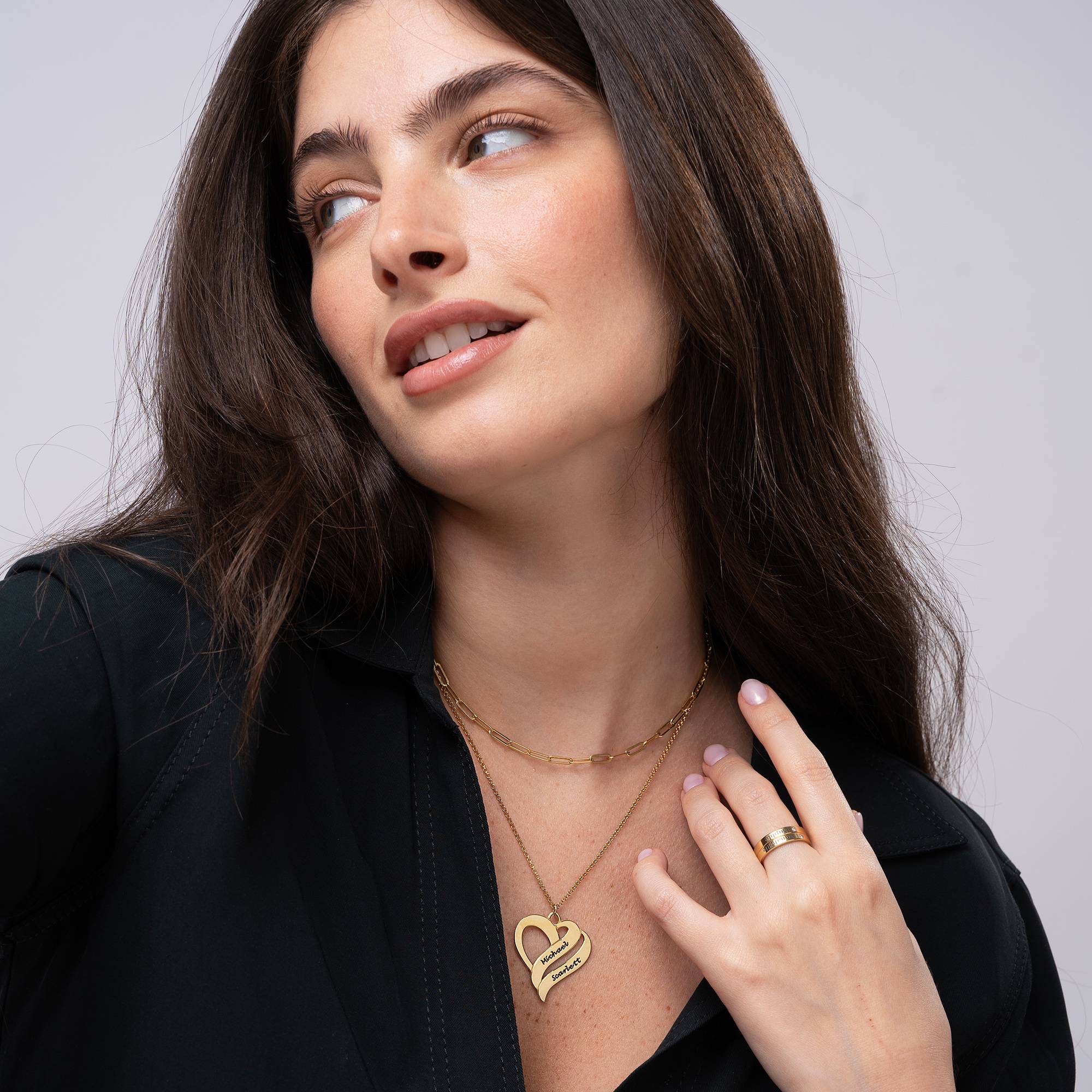 Collar Dos Corazones Por Siempre Uno en Baño de Oro-4 foto de producto