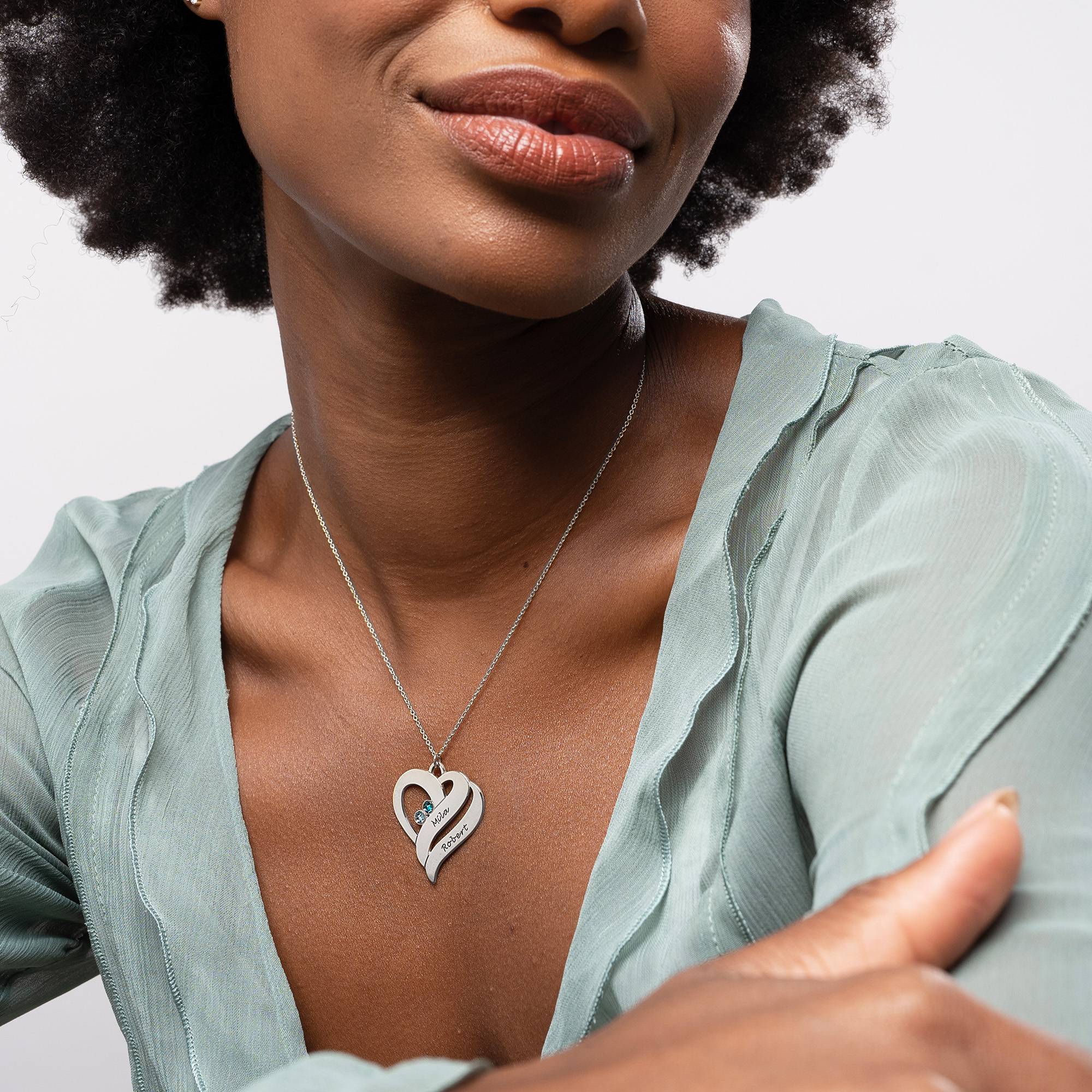 Collar Dos Corazones Por Siempre con Piedras de Nacimiento en Plata Esterlina-4 foto de producto