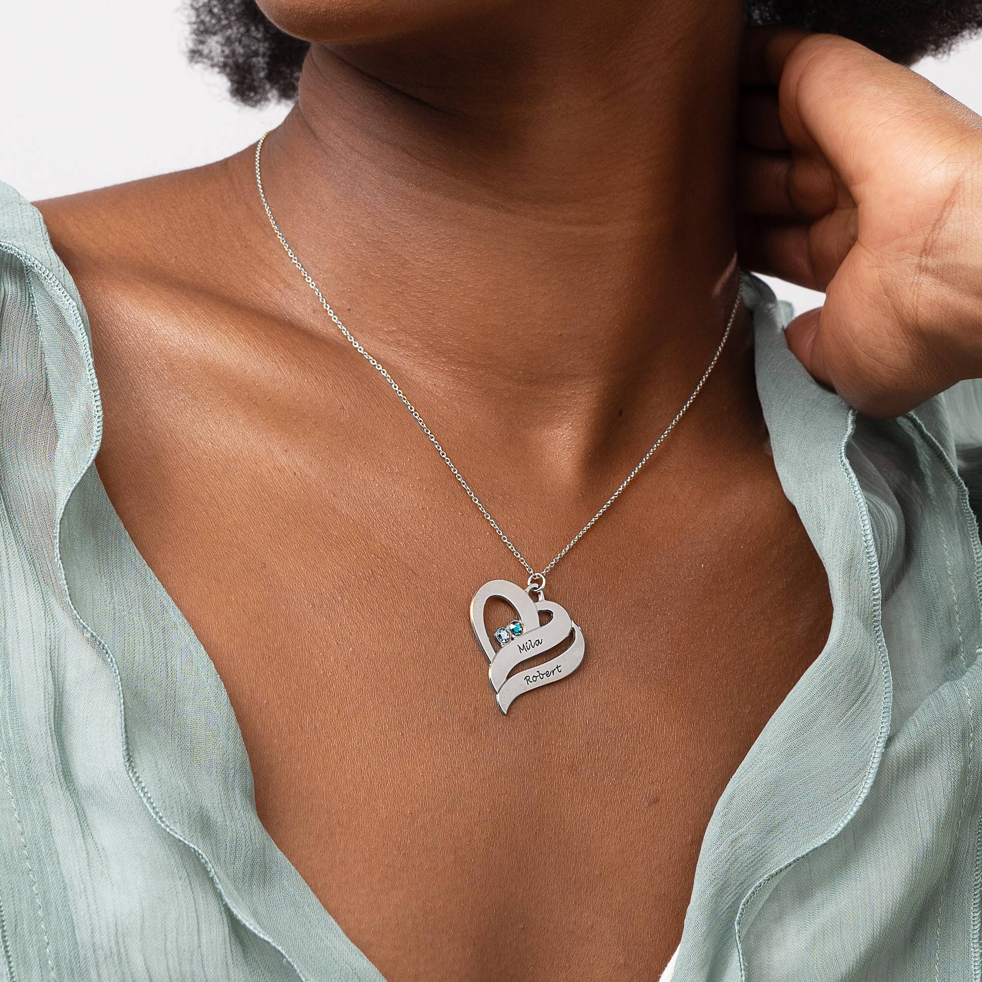 Collar Dos Corazones Por Siempre con Piedras de Nacimiento en Plata Esterlina-3 foto de producto