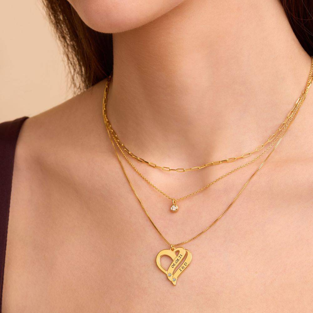Collar Dos Corazones Por Siempre Uno con Diamantes en Vermeil de Oro-5 Collar Dos Corazones Por Siempre Uno con Diamantes en Vermeil de Oro-5 foto de producto