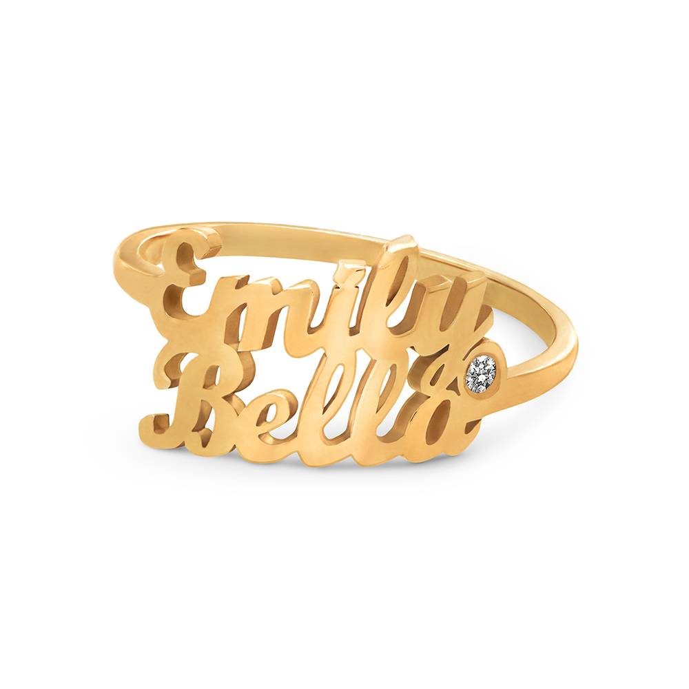 Anillo con Doble Nombre Script y Diamante en Vermeil de Oro-3 Anillo con Doble Nombre Script y Diamante en Vermeil de Oro-3 foto de producto