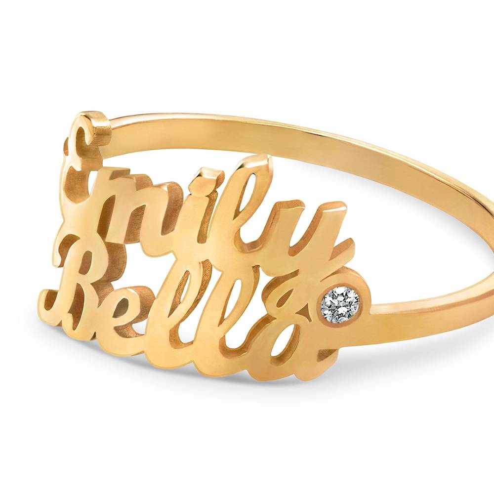 Anillo con Doble Nombre Script y Diamante en Vermeil de Oro-2 Anillo con Doble Nombre Script y Diamante en Vermeil de Oro-2 foto de producto