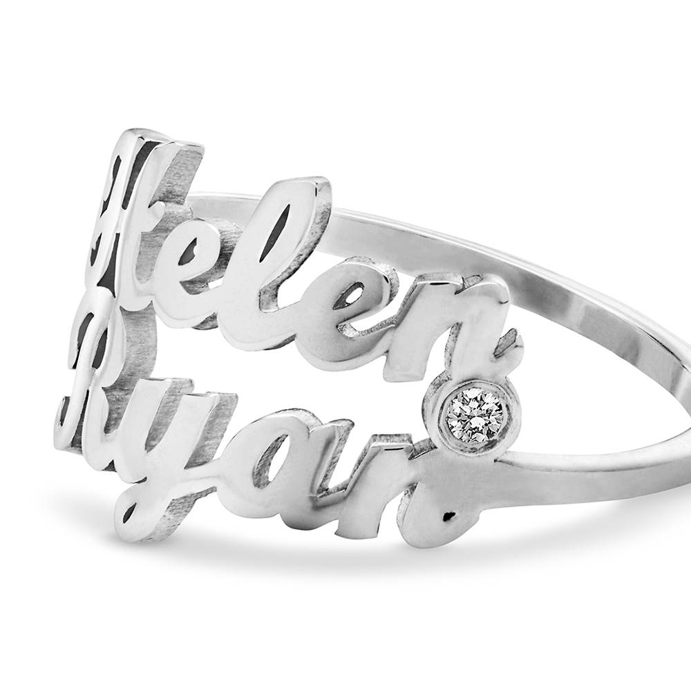 Anillo con Doble Nombre Script y Diamante en Plata-4 foto de producto