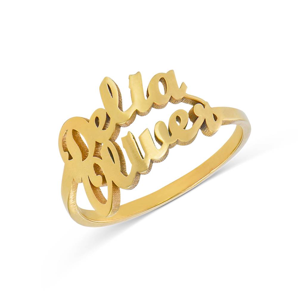 Anillo con Doble Nombre Script en Vermeil de Oro-3 foto de producto