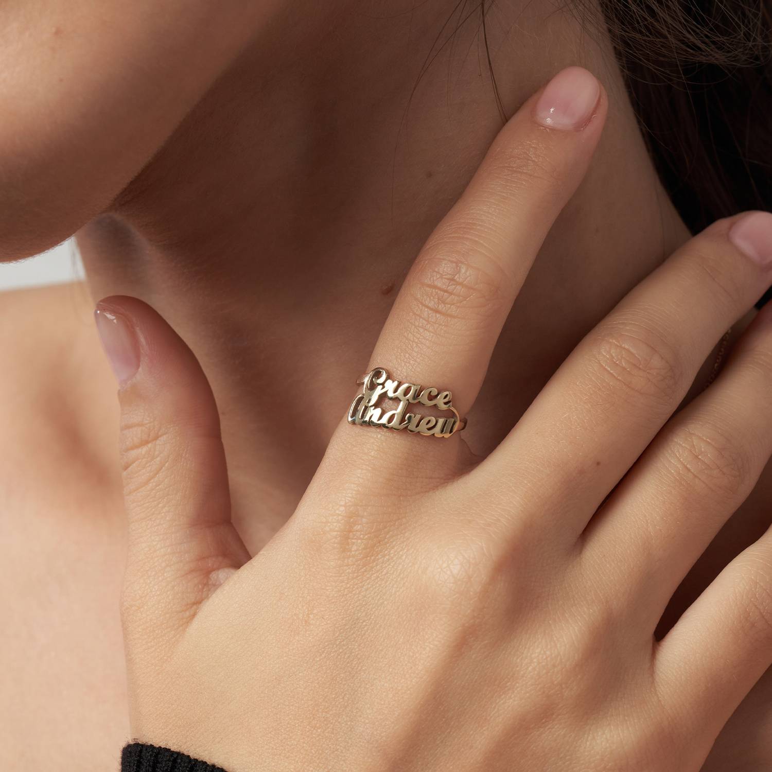 Anillo con Doble Nombre Script en Vermeil de Oro-4 foto de producto