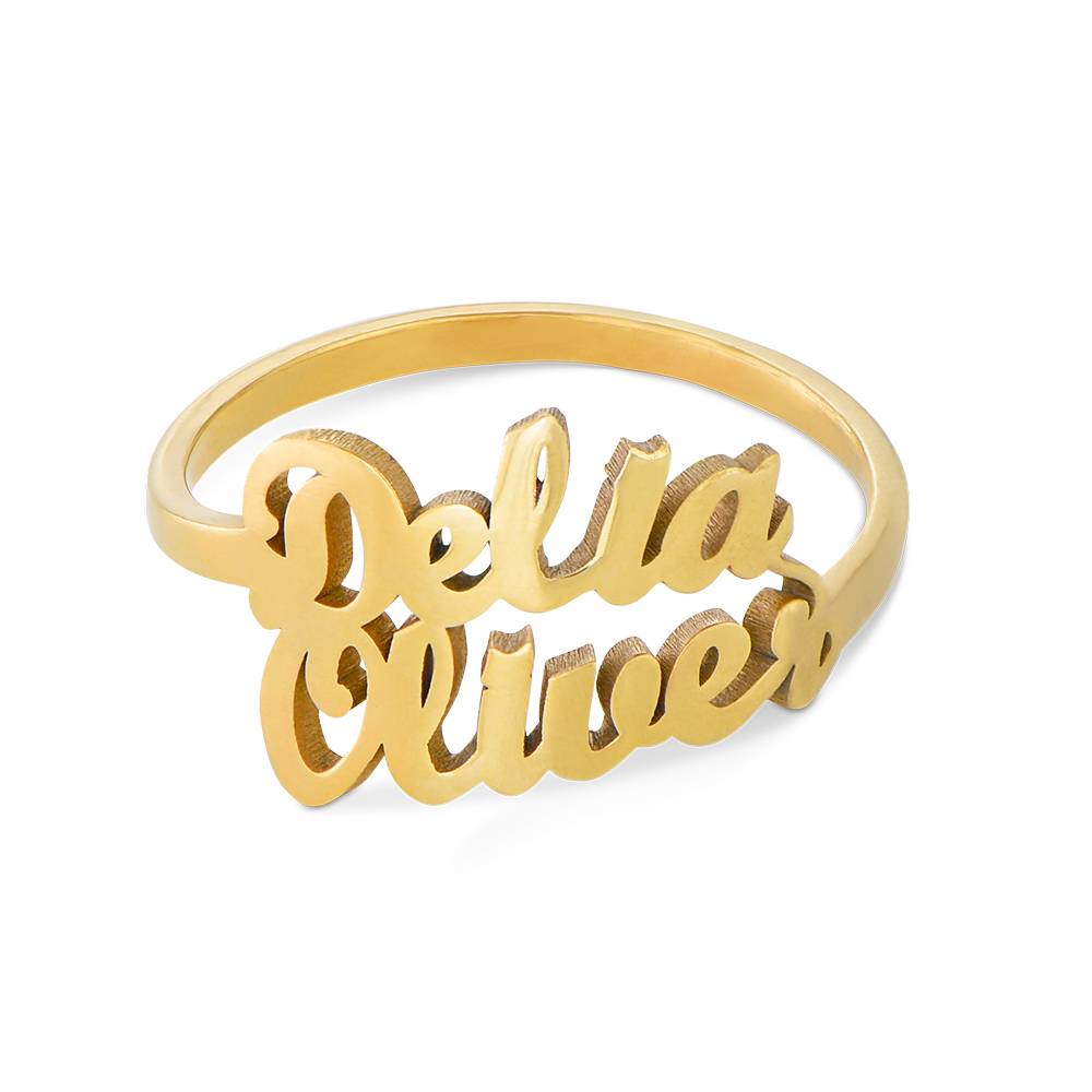 Anillo con Doble Nombre Script en Chapa de Oro-4 foto de producto